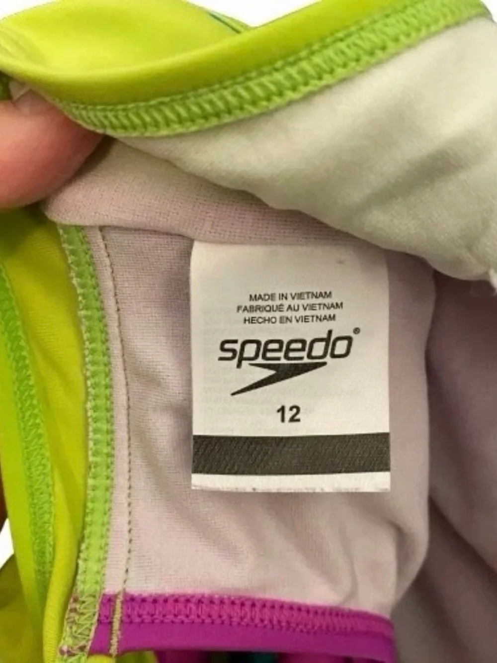 Speedo Girls Size 12 One Piece Swimsuit Racerback Pink Lime Blue Mesh 90s VTG
